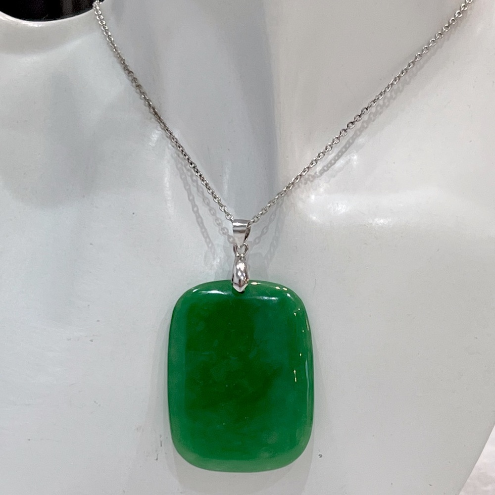 Green Jade Rounded Rectangular Sterling Silver Pe… - image 2